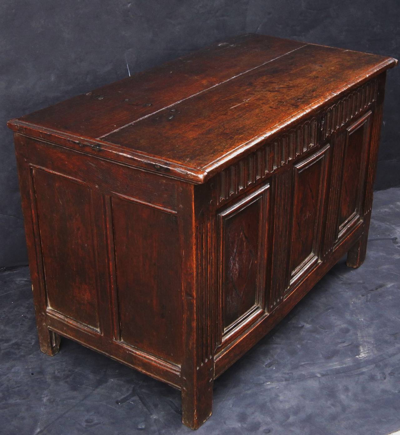 Jacobean 17th Century English Oak Joined Chest or Trunk For Sale