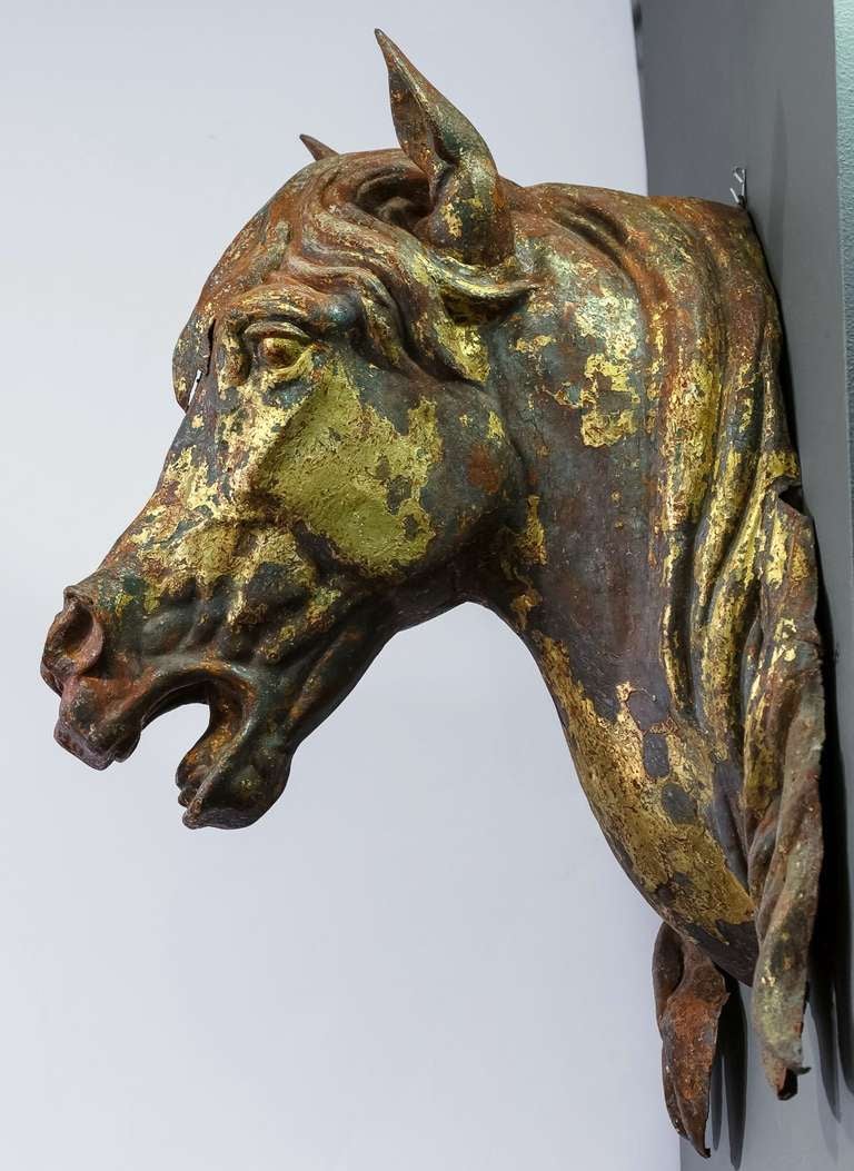 Gilt Large French Horse Head or Bust of Zinc