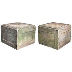 Pair of English Garden Stone Large Square Plinths (Priced as a Pair)