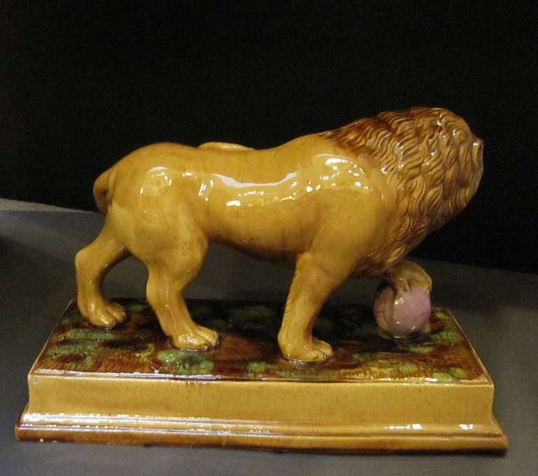19th Century English Staffordshire Lion with Treacle Glaze