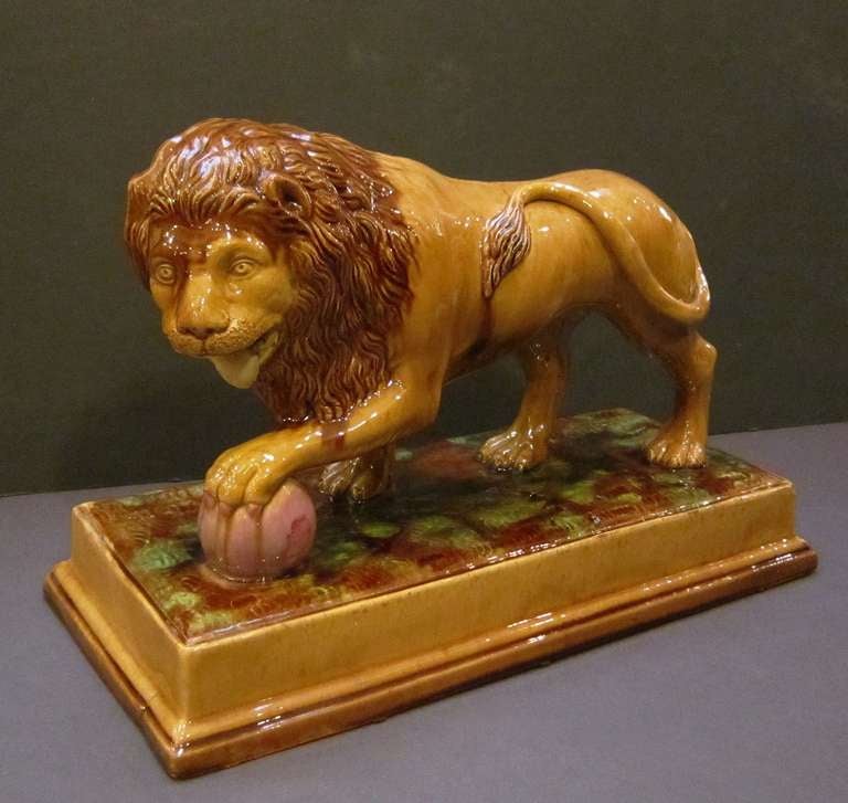 English Staffordshire Lion with Treacle Glaze In Excellent Condition In Austin, TX