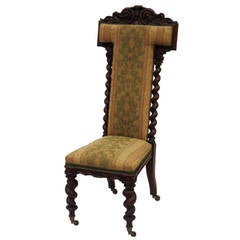 Antique English Prayer Chair of Carved Walnut