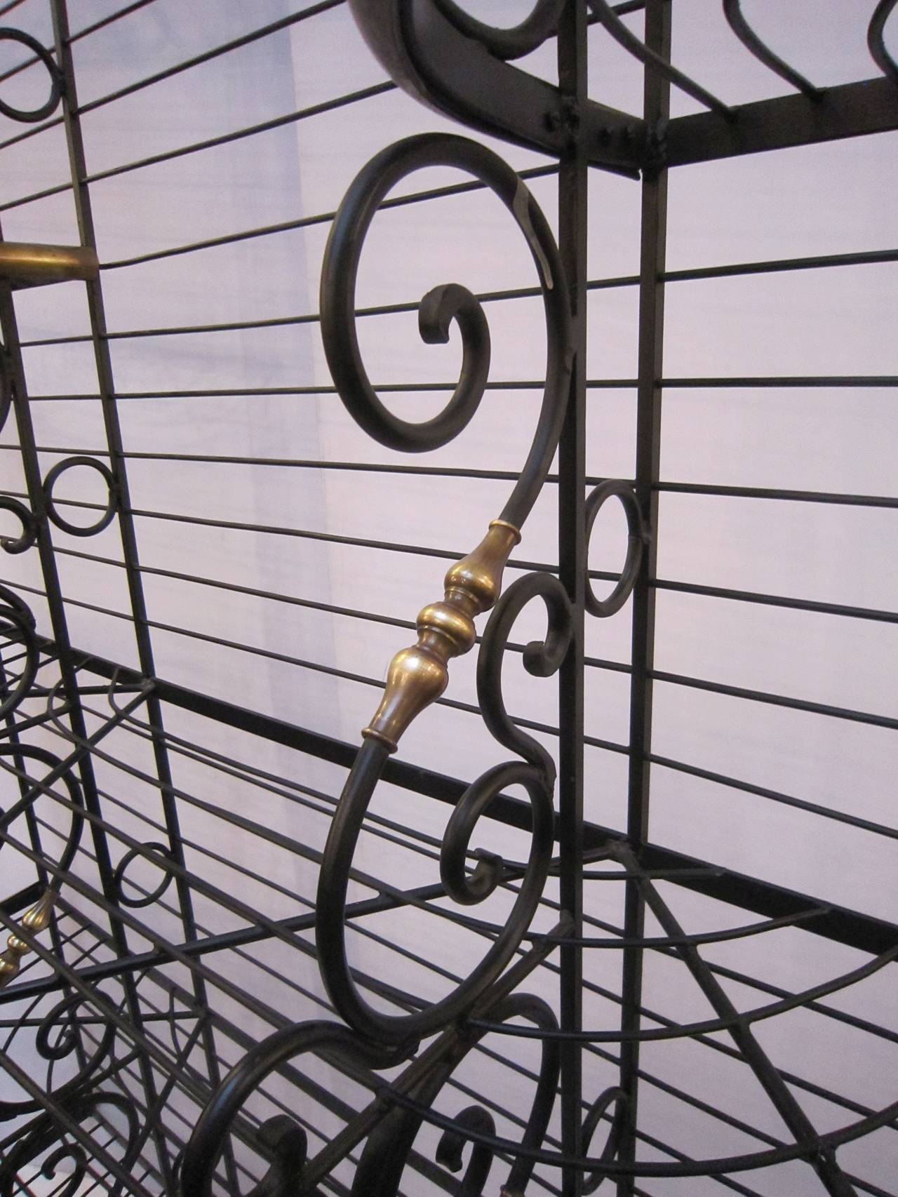 20th Century French Baker's Rack of Wrought Iron and Brass