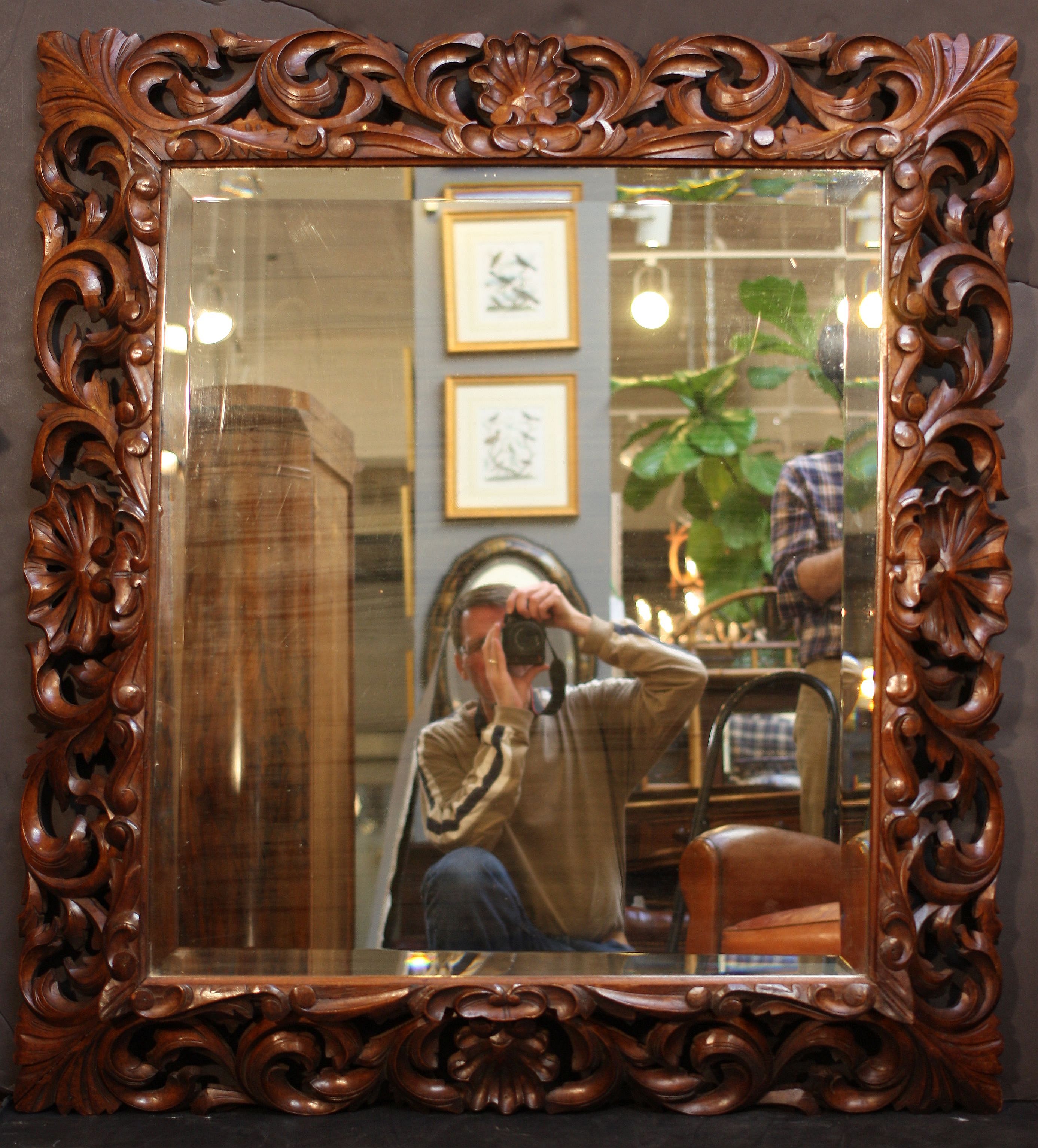 French Bevel Mirror of Carved Walnut (H 43 1/2 x W 39 1/2)