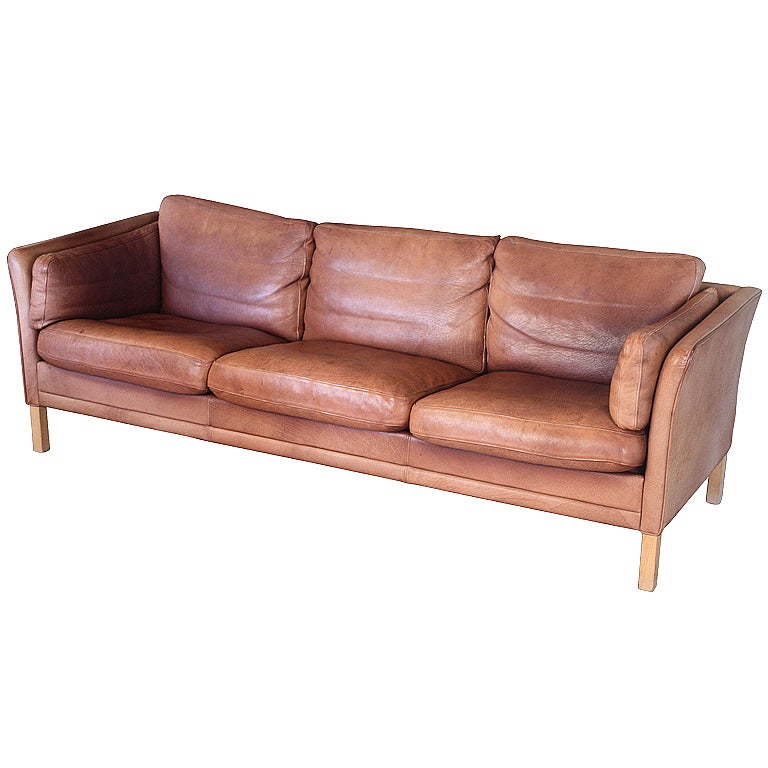 Danish Three Seat Sofa (Tanned Leather) at 1stDibs