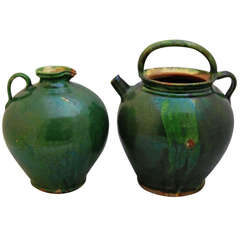 French Green Glaze Pots 8