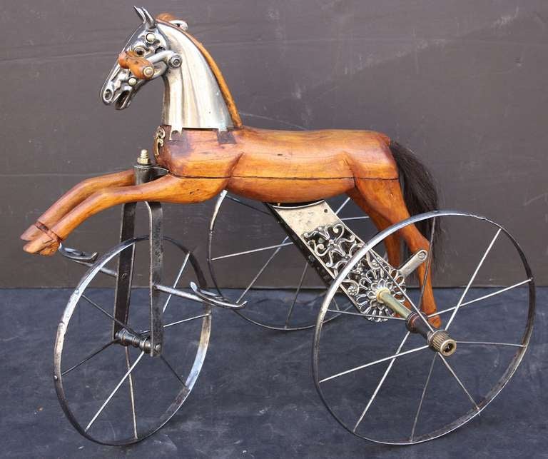 Brass French Velocipede or Child's Horse Tricycle