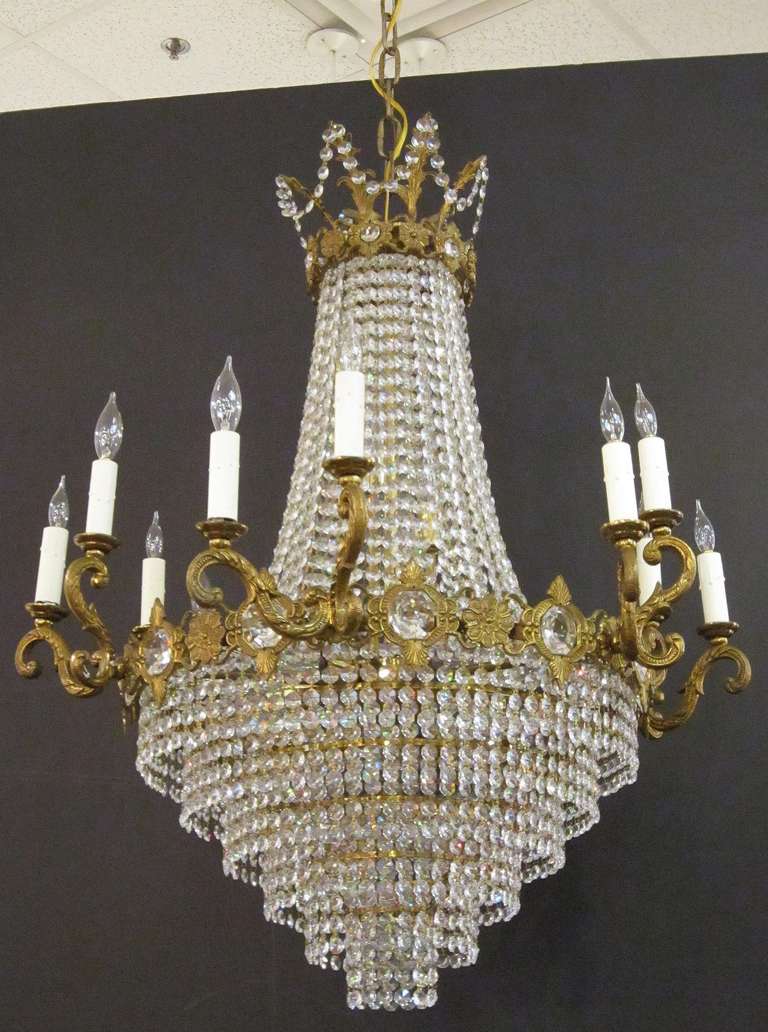 Italian Gilt Metal and Strass Crystal Chandelier (28" Diameter)