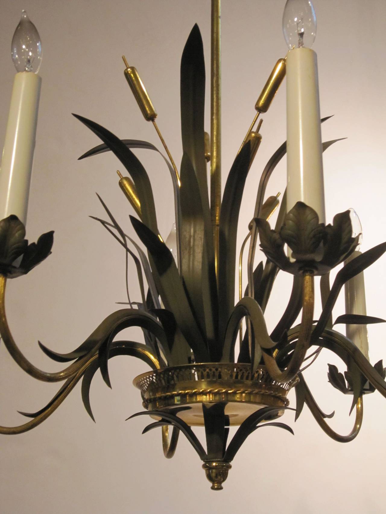 Metal French Six-Light Chandelier by Maison Charles