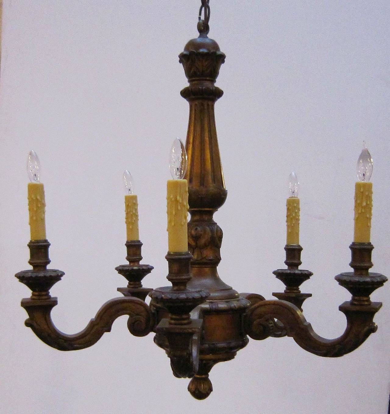 French Carved Wood Five-Light Chandelier (24" Diameter)