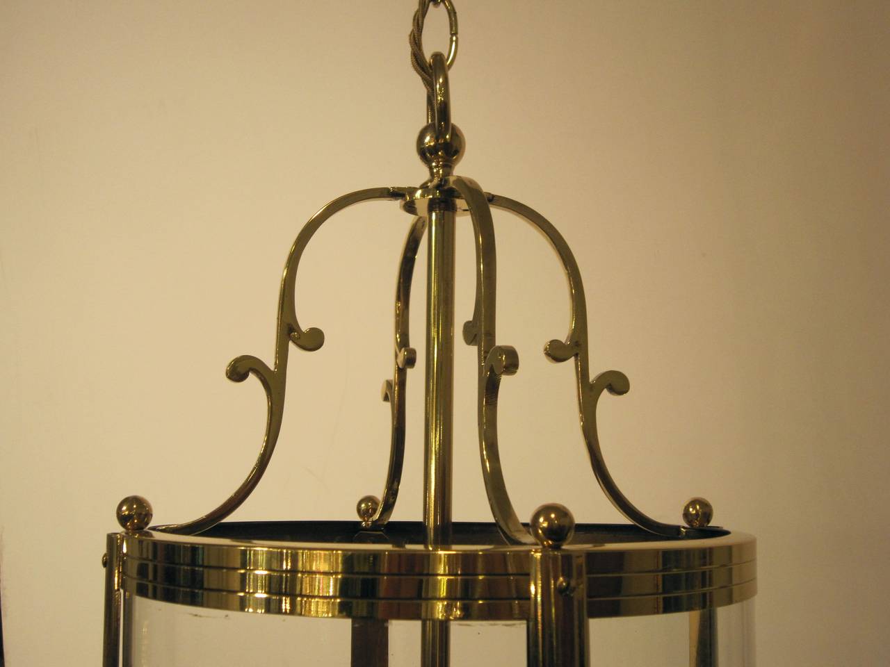 20th Century French Four-Light Hanging Lantern of Brass and Glass