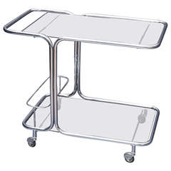 Vintage French Drinks Cart or Trolley of Chrome and Tinted Glass