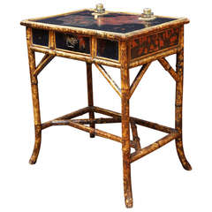 Antique English Bamboo Writing Desk with Inkwells