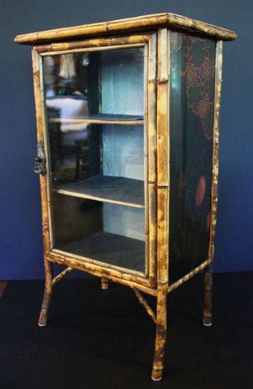 English Bamboo Lacquered Cabinet with Glazed Door