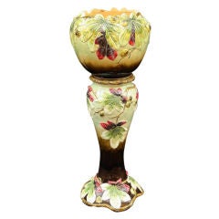 French Majolica Jardiniere on Stand (Chestnut Pattern)