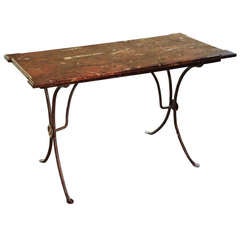 French Table of Iron with Specimen Fossil Top of Marble