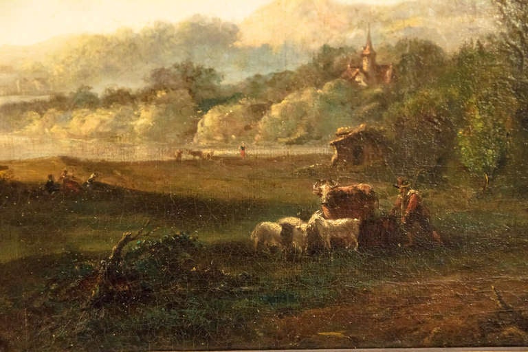 19th Century French Oil Painting of Country Scene