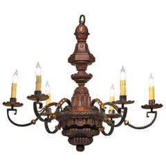 French Six-Arm Hanging Light Fixture of Chestnut