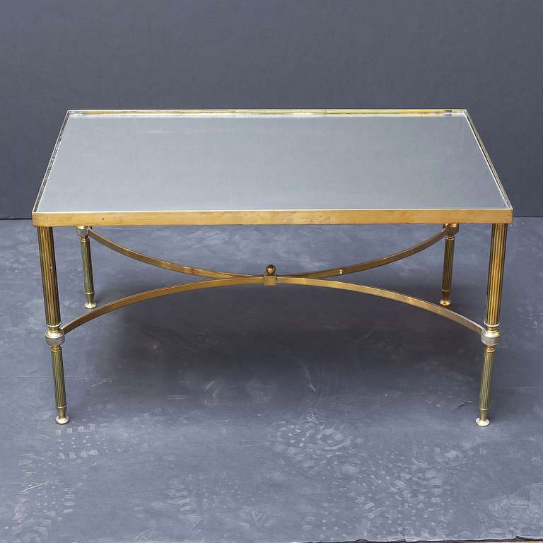 French Low Table of Brass with Mirrored Glass Top In Excellent Condition In Austin, TX