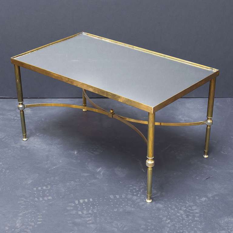 20th Century French Low Table of Brass with Mirrored Glass Top