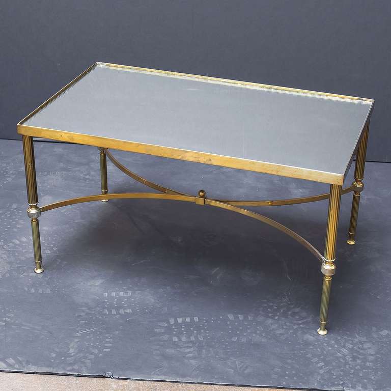 French Low Table of Brass with Mirrored Glass Top 1