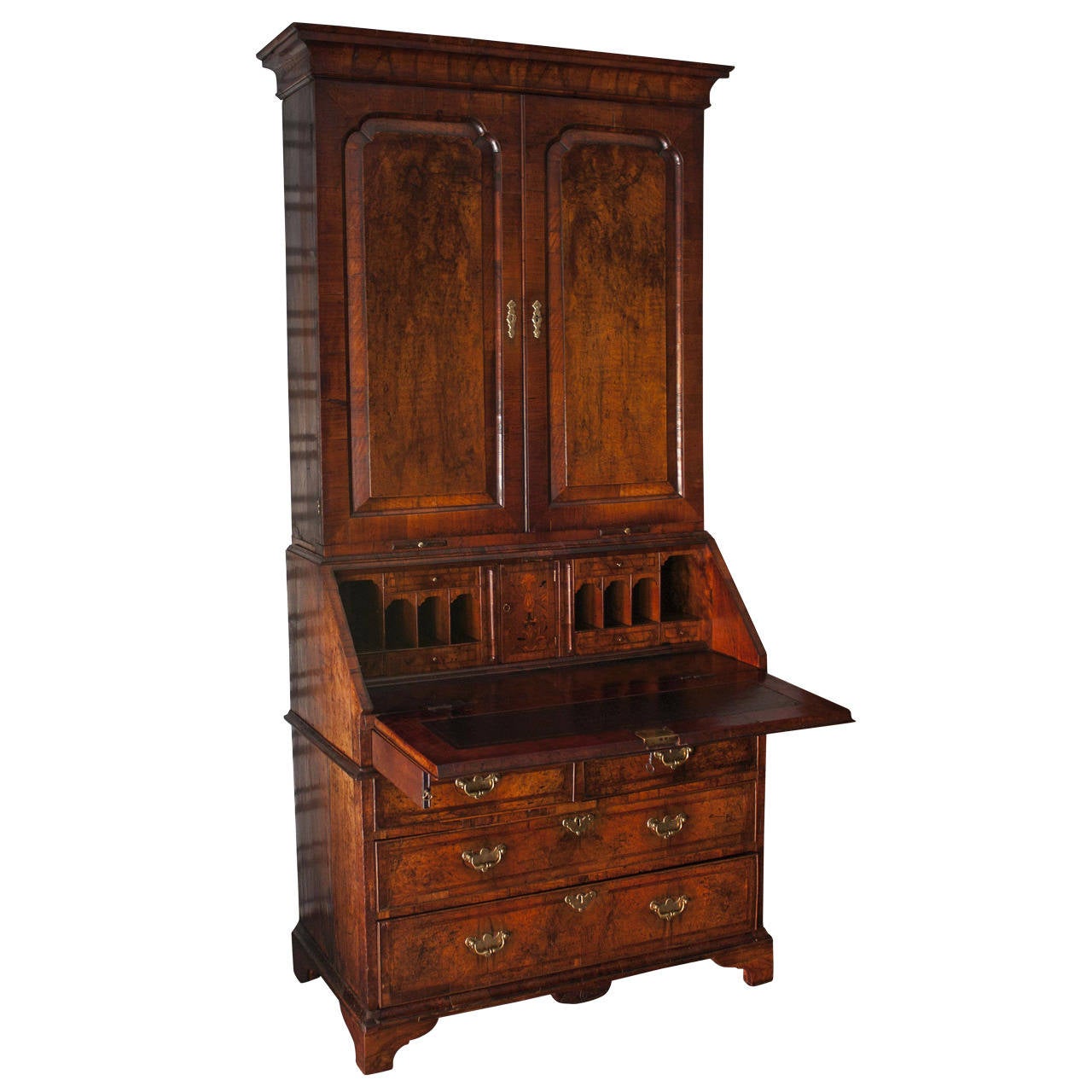 English Bureau Bookcase Secretary of Burr Walnut at 1stDibs