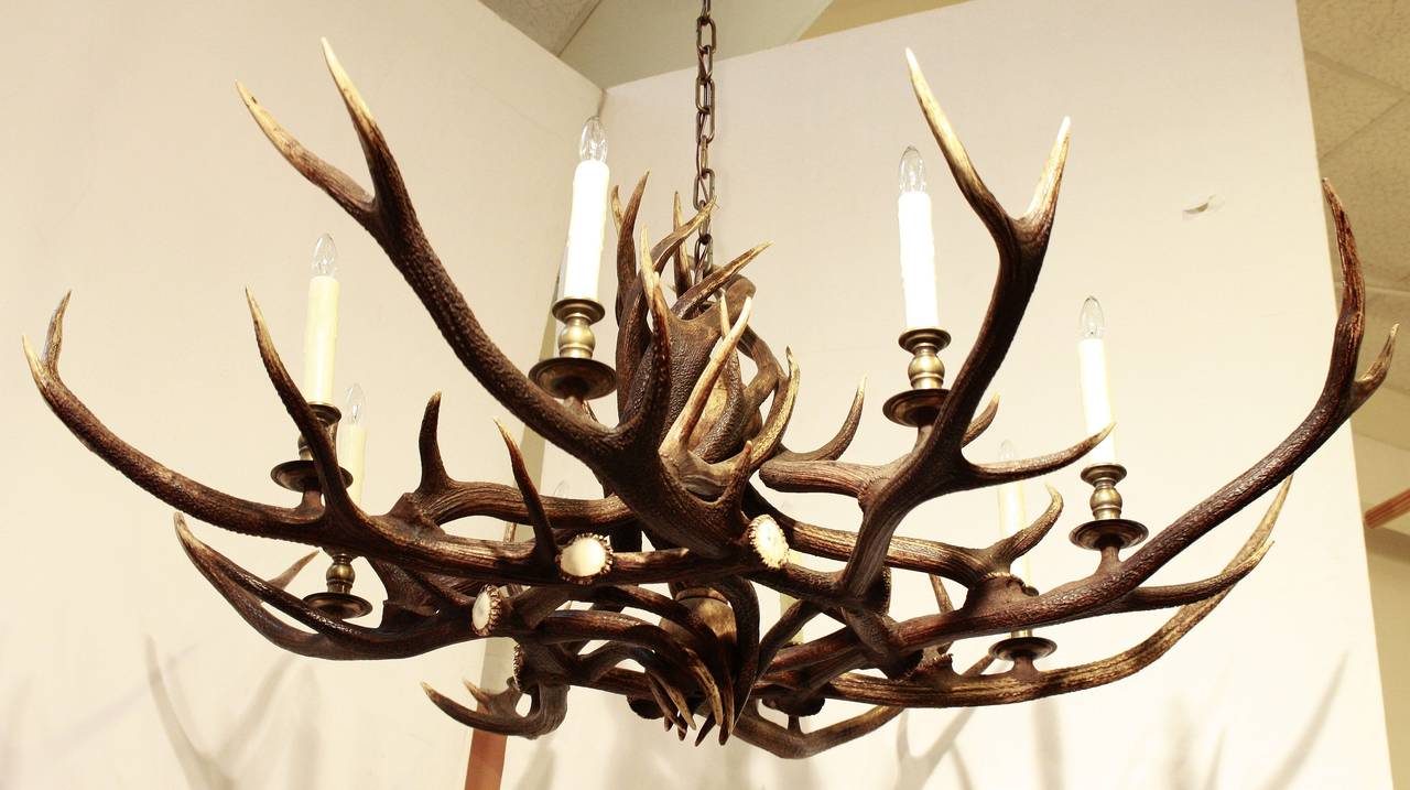 English Large Antler Horn Eight-Light Hanging Fixture (58