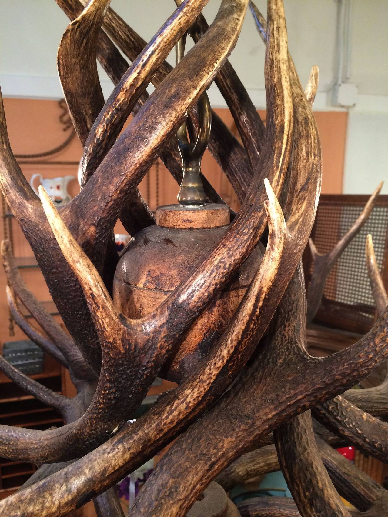 Large Antler Horn Eight-Light Hanging Fixture (58