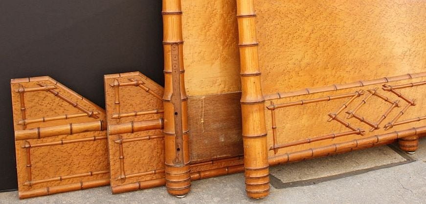 19th Century Faux Bamboo Bed of Curly Maple