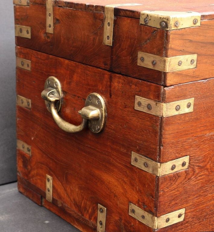 English Military Officer's Campaign-Era Trunk of Brass-Bound Teak