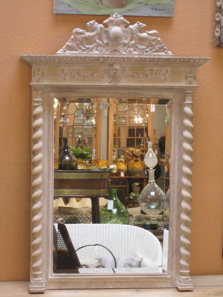 18th Century White-Washed Carved Wood Mirror with Barley Twist 3