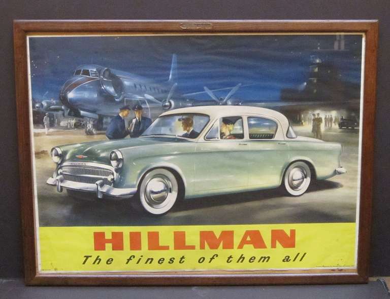 Large English Hillman Car Print, Framed Under Glass For Sale 2