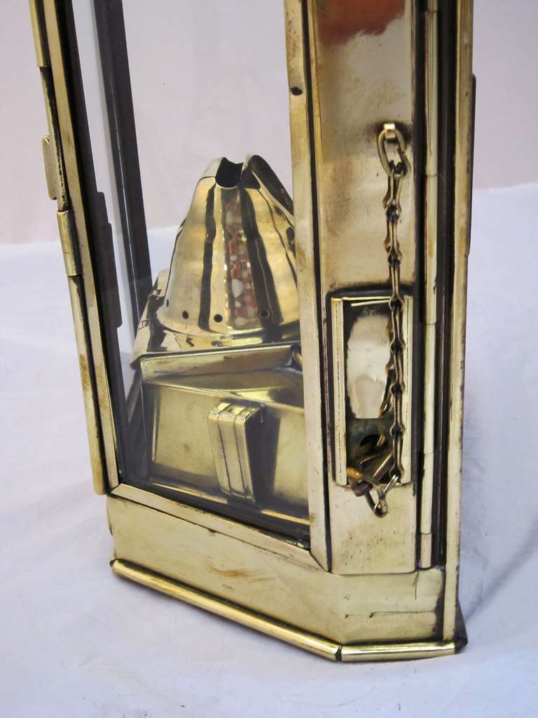 Glass British Marine or Ship's Lantern of Brass