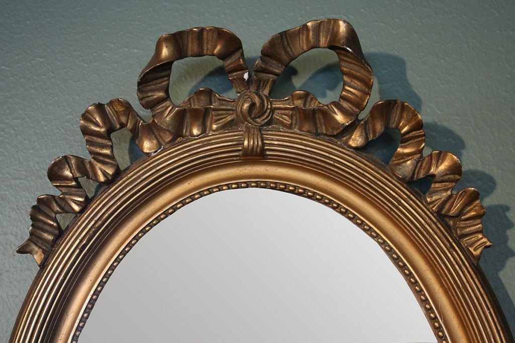 Pair of French Oval Gilt Mirrors with Ribbon Design 2