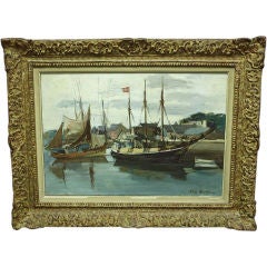 Framed Oil Painting of Ships by Constant Le Breton