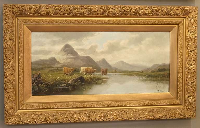 19th Century Pair of Oil Paintings of Highland Cattle by E. Heaton (Individually Priced)