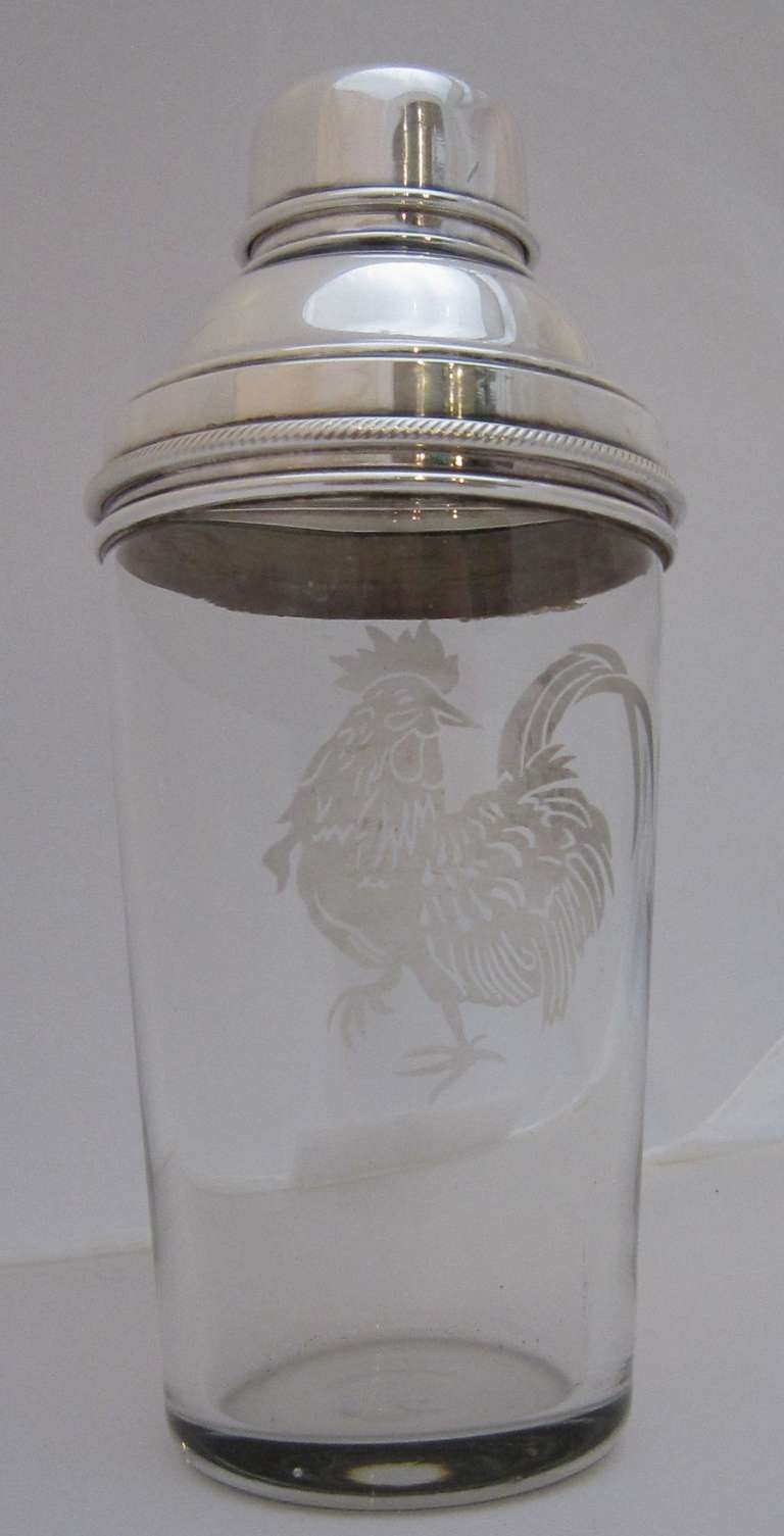 Etched Cocktail Drinks Shaker with Cockerel