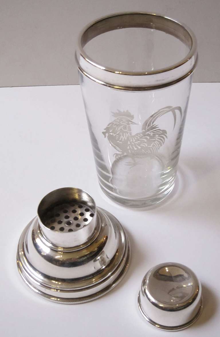 Cocktail Drinks Shaker with Cockerel In Excellent Condition In Austin, TX