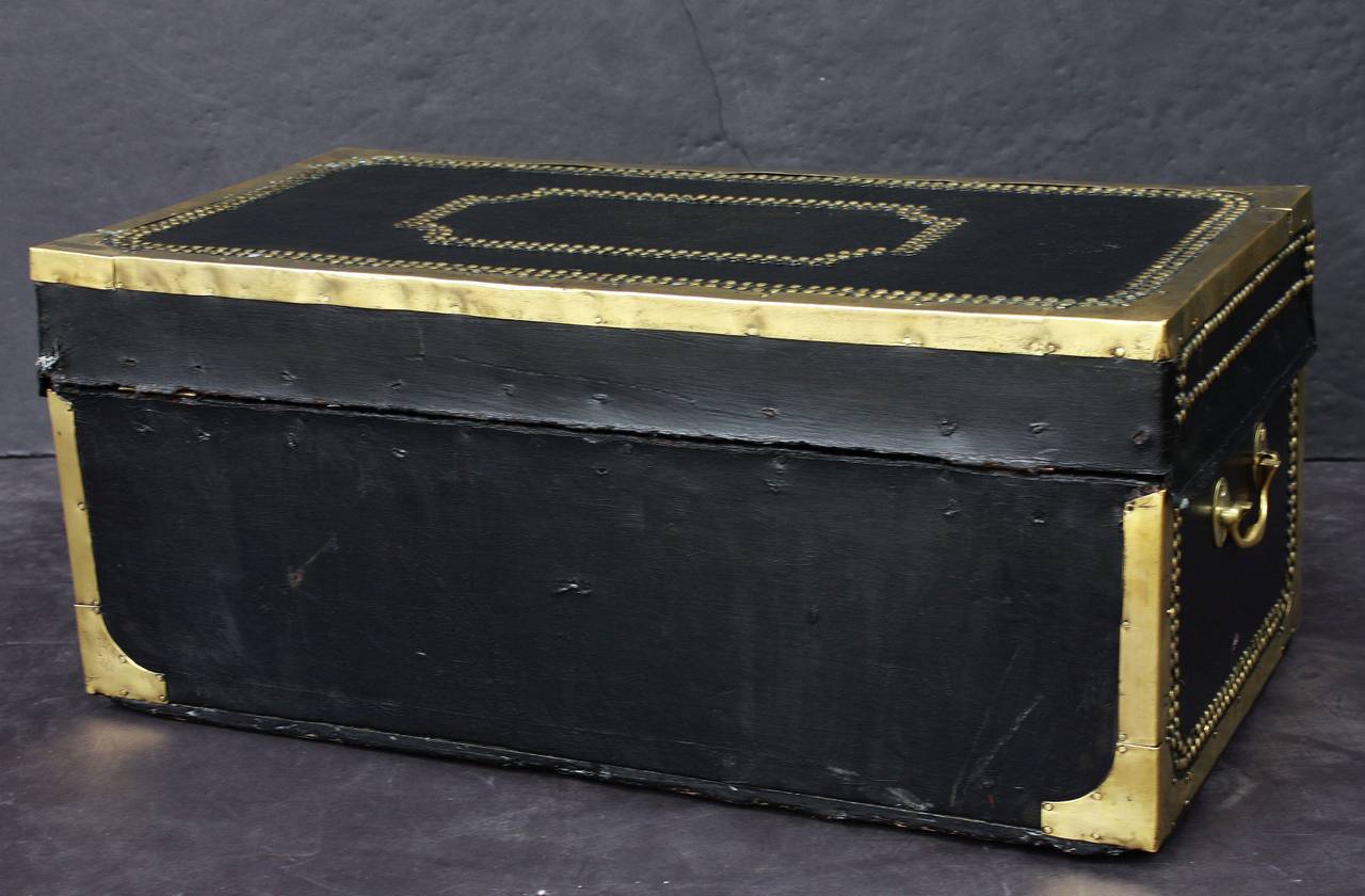 Leather English Campaign Trunk of Camphor Wood, circa 1820