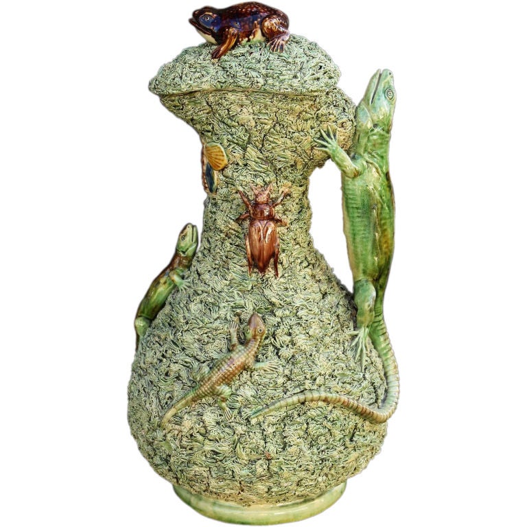 Majolica Palissy Ewer with Cover by M. Mafra Caldas