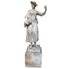 Large English Statue on Plinth of Garden Stone - The Shepherdess