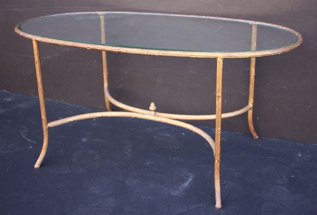 Maison Bagues Oval Cocktail Table of Gilt Bronze and Glass