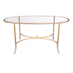 Maison Bagues Oval Cocktail Table of Gilt Bronze and Glass