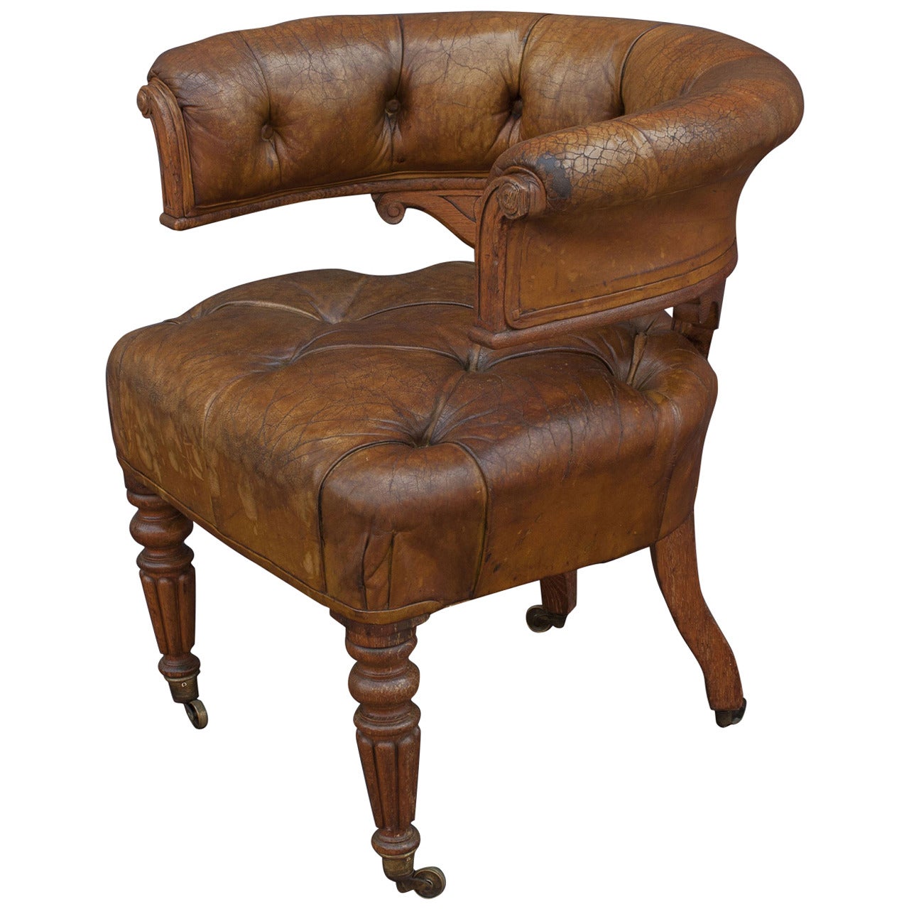 English Tufted Leather Desk Chair