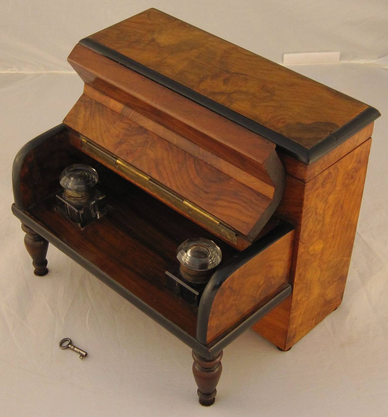 Brass English Desk Set with Inkwells and Stationery Box