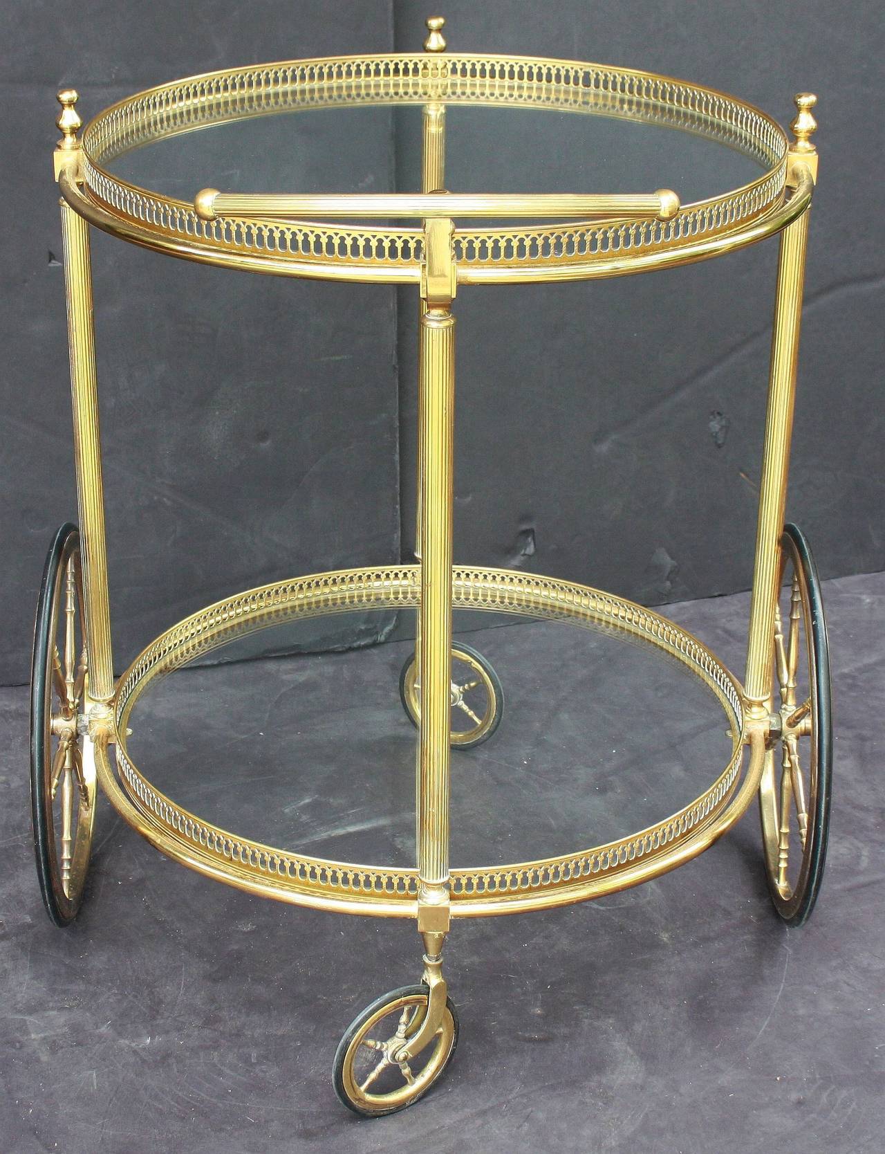 Brass French Round Rolling Drinks Cart or Trolley