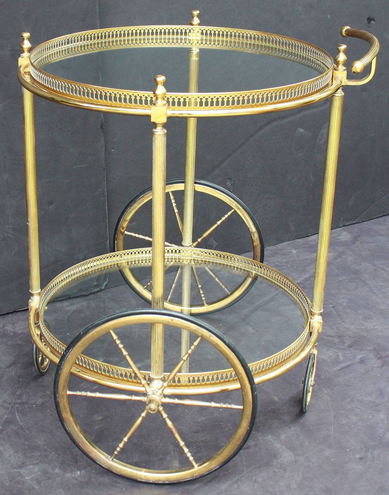 20th Century French Round Rolling Drinks Cart or Trolley