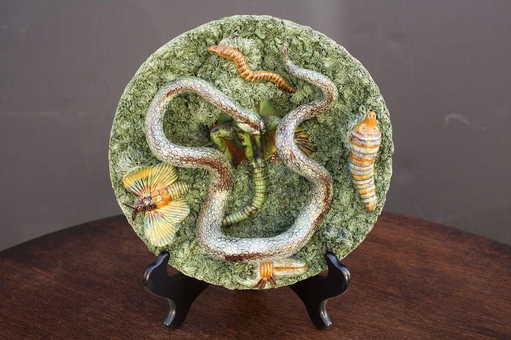 Portuguese Majolica Palissy Charger by Jose A. Cunha