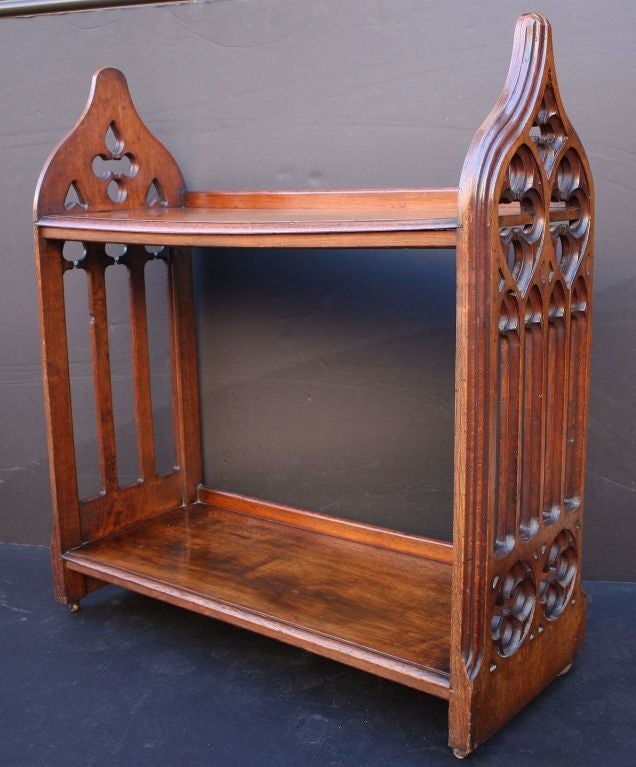 English Standing Bookcase of Oak in the Pugin Gothic Style 1