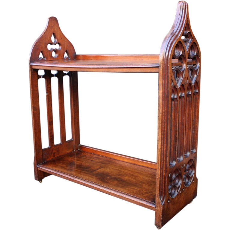 English Standing Bookcase of Oak in the Pugin Gothic Style